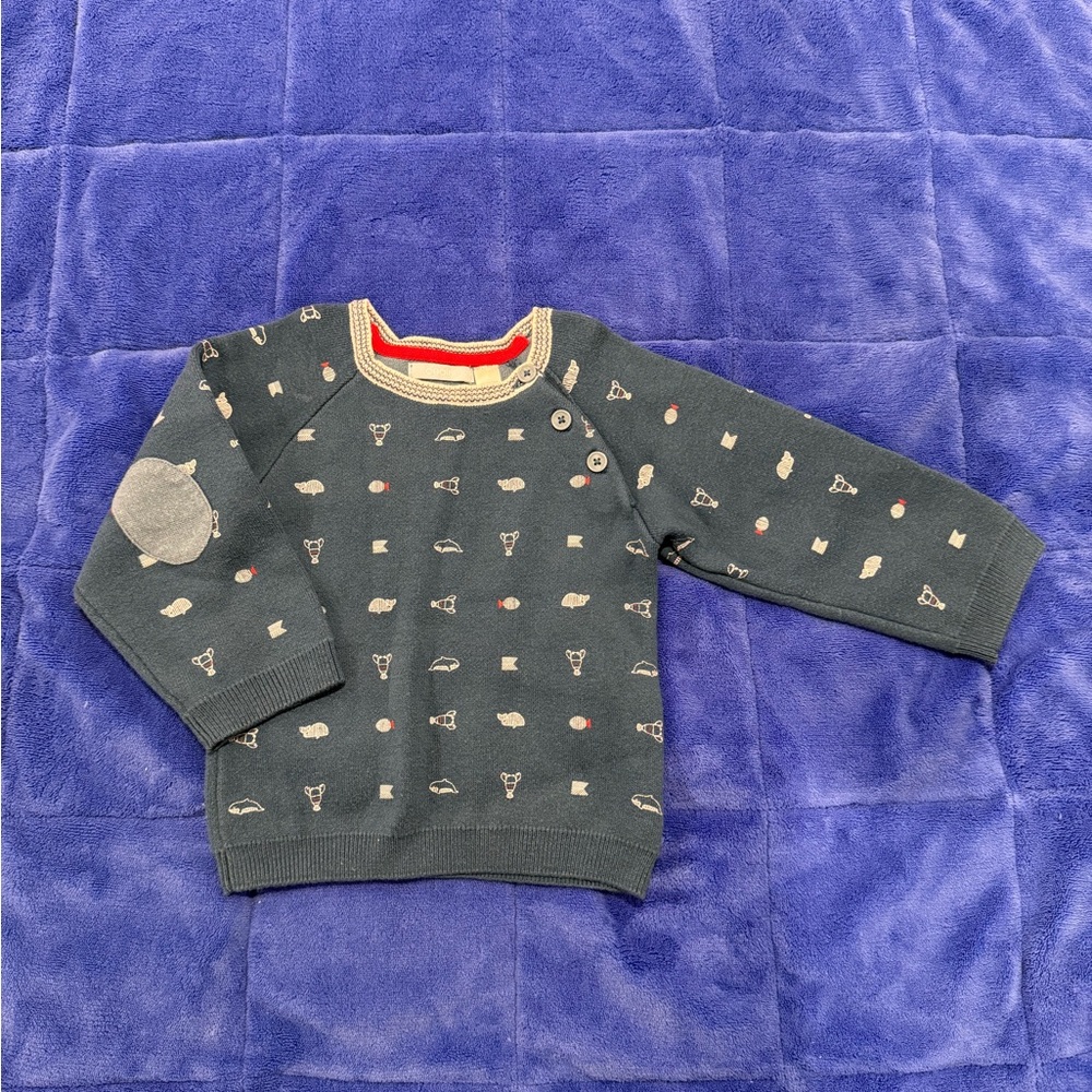 Kids Navy Blue Patterned Sweater